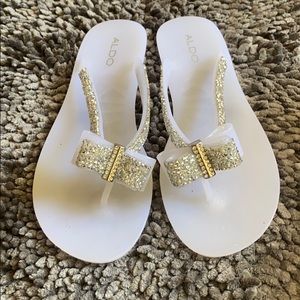 New Aldo Rhinestone Bow Jelly Flip Flops